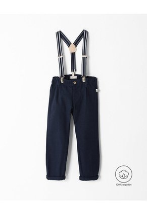 Pantalón Recto + Cargaderas Drill Algodón Azul Niño Azul