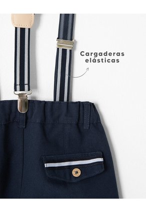 Pantalón Recto + Cargaderas Drill Algodón Azul Niño Azul