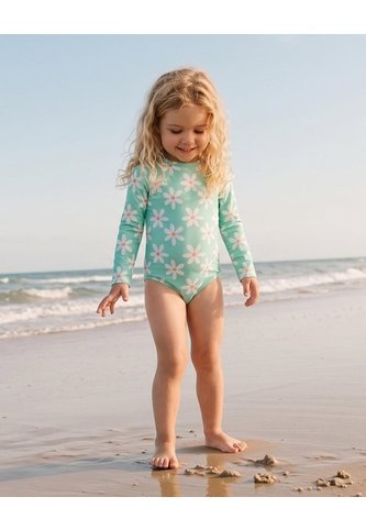 Vestido De Baño Manga Larga Protección UV Estampado Niña Verde BABY FRESH