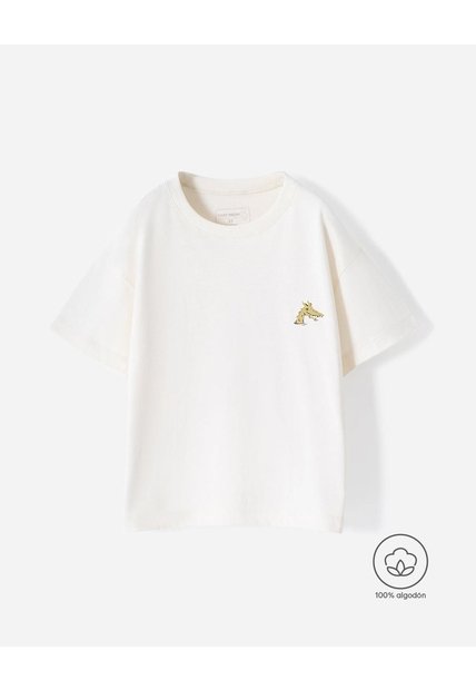 Camiseta Oversize Algodón Estampada Niño Beige