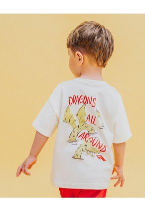 Camiseta Oversize Algodón Estampada Niño Beige