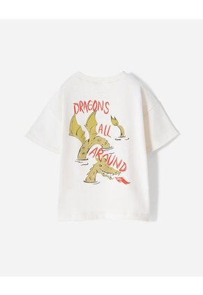 Camiseta Oversize Algodón Estampada Niño Beige