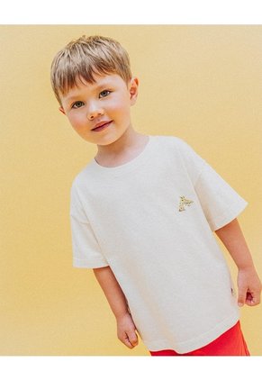 Camiseta Oversize Algodón Estampada Niño Beige