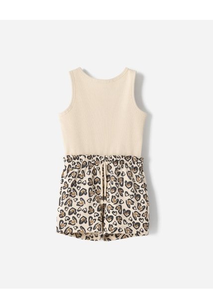 Enterizo Corto Regular Animal Print Niña Beige