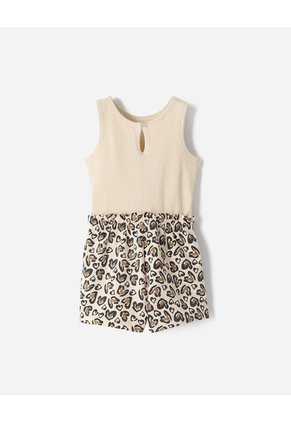 Enterizo Corto Regular Animal Print Niña Beige