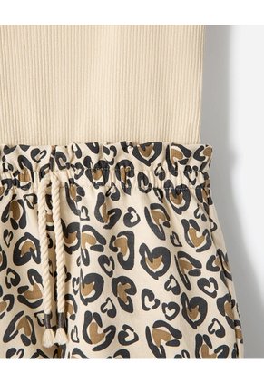 Enterizo Corto Regular Animal Print Niña Beige
