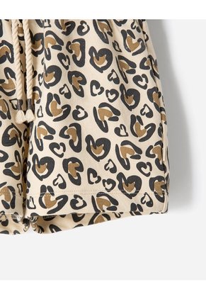 Enterizo Corto Regular Animal Print Niña Beige