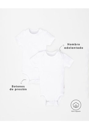 Body Manga Corta Algodón X2unds Surtido Bebé Unisex Blanco