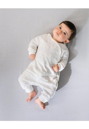 Enterizo Largo Botones A Presión Blanco Bebé Unisex Blanco