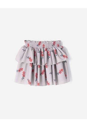 Falda Corta Tiro Alto Estampado Niña Beige