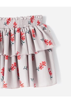 Falda Corta Tiro Alto Estampado Niña Beige