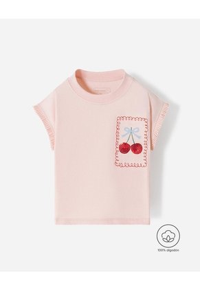 Camiseta Regular Aplique Lentejuelas Niña Rosa