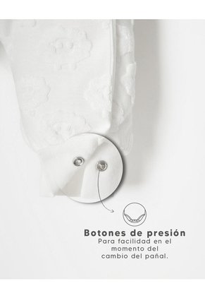 Enterizo Largo Botones A Presión Blanco Bebé Unisex Blanco