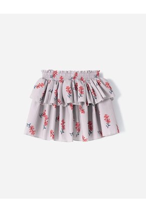 Falda Corta Tiro Alto Estampado Niña Beige