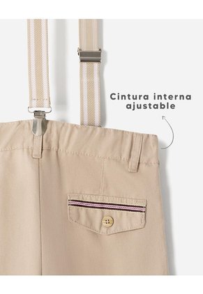 Pantalón Recto + Cargaderas Drill Algodón Niño Beige