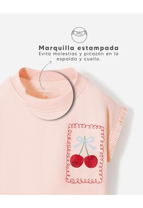 Camiseta Regular Aplique Lentejuelas Niña Rosa