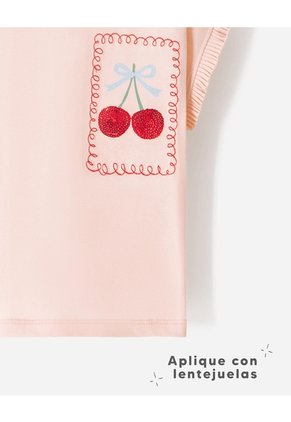 Camiseta Regular Aplique Lentejuelas Niña Rosa