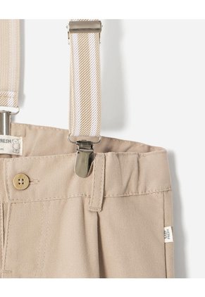 Pantalón Recto + Cargaderas Drill Algodón Niño Beige