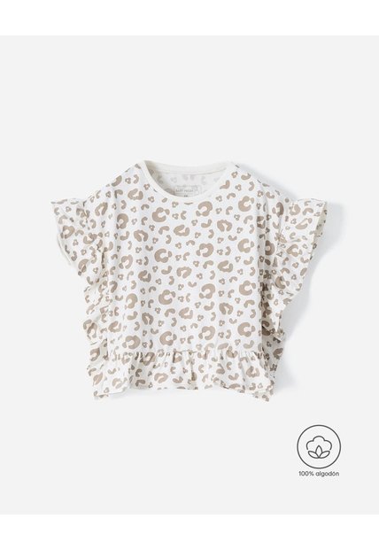 Camiseta Regular Animal Print Niña Beige