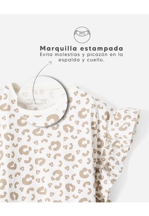 Camiseta Regular Animal Print Niña Beige