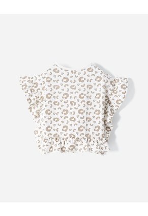Camiseta Regular Animal Print Niña Beige