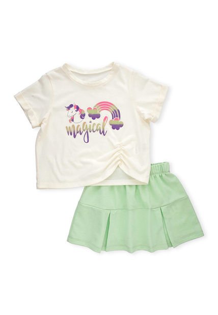 Conjunto, Camiseta Blanca Y Falda Verde Para Bebe Niña Baby Planet