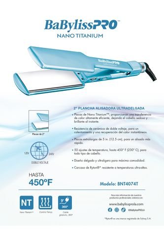 Plancha Babyliss 4074 Nano Titanio Ultra Delgada BabylissPRO
