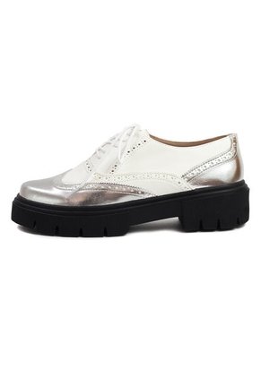 Zapato Oxford Gris Plata X Blanco Ballerinas Marlos