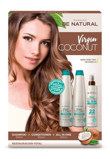 Kit Be Natural Virgin Coconut Shampoo + Conditioner + All In One