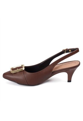 Tacon Bajo Café-Coñac Dorado Slingback Beira Rio