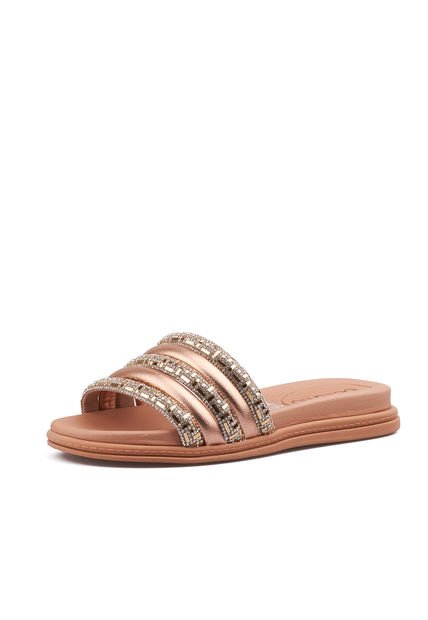 Sandalia Plana Verona Beige-Oro Rosa-Cristal Beira Rio