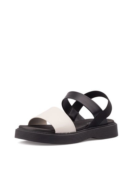 Sandalia Plana Elastico Negro-Blanco Beira Rio