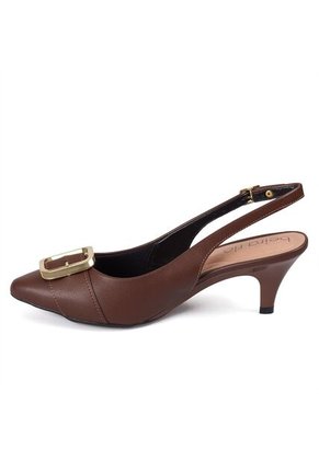 Tacon Bajo Café-Coñac Dorado Slingback Beira Rio