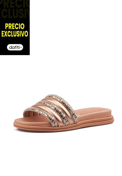 Sandalia Plana Verona Beige-Oro Rosa-Cristal Beira Rio