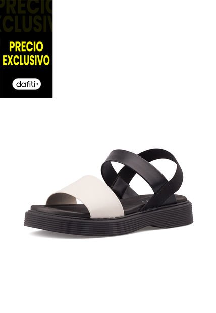Sandalia Plana Elastico Negro-Blanco Beira Rio
