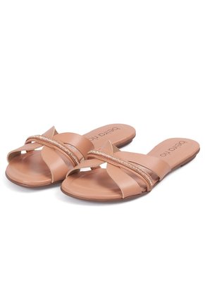 Sandalia Plana Flat Casual Café-Nude-Cristal Beira Rio