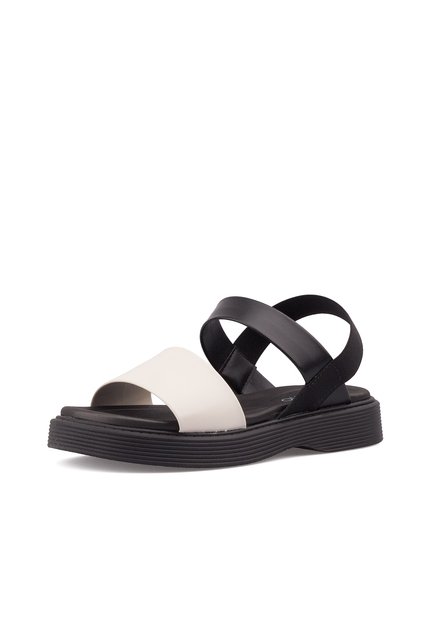 Sandalia Plana Elastico Negro-Blanco Beira Rio