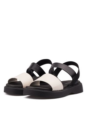 Sandalia Plana Elastico Negro-Blanco Beira Rio