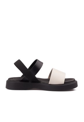 Sandalia Plana Elastico Negro-Blanco Beira Rio
