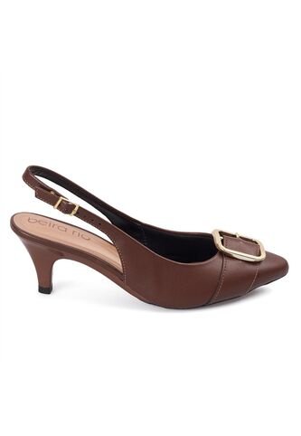 Tacon Bajo Café-Coñac Dorado Slingback Beira Rio Beira Rio