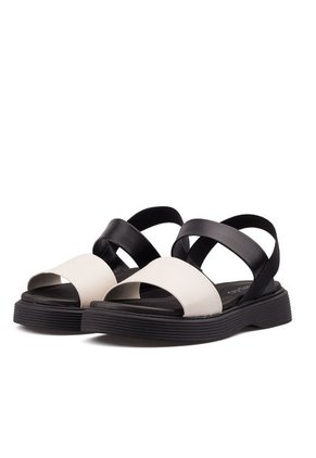 Sandalia Plana Elastico Negro-Blanco Beira Rio