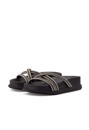 Sandalia Plana Line Negro-Cristal Beira Rio