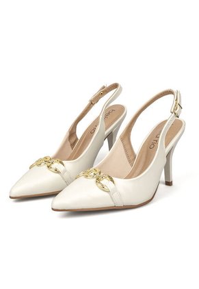 Tacon Alto Slingback Marfil Dorado Beira Rio