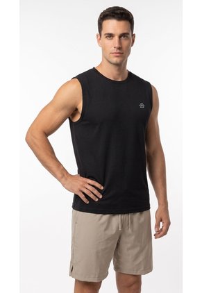 Camiseta Deportiva Negra Manga Sisa En Rib Para Hombre