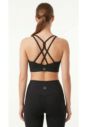 Top Deportivo Negro Con Tiras En Espalda Para Mujer