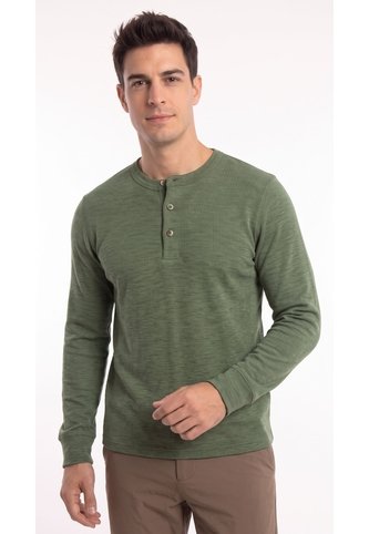 Camiseta Henley Verde Manga Larga Para Hombre Belife