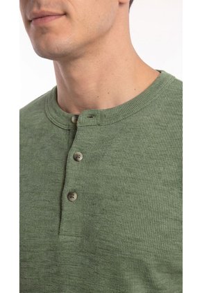 Camiseta Henley Verde Manga Larga Para Hombre