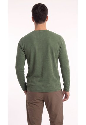 Camiseta Henley Verde Manga Larga Para Hombre