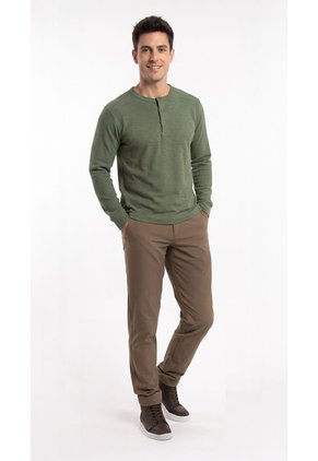 Camiseta Henley Verde Manga Larga Para Hombre