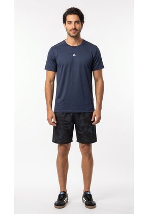 Camiseta Deportiva Azul Oscuro Manga Corta Para Hombre